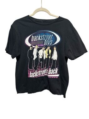 Backstreet Boys Black Graphic Band Tee with Pink & Blue Print
